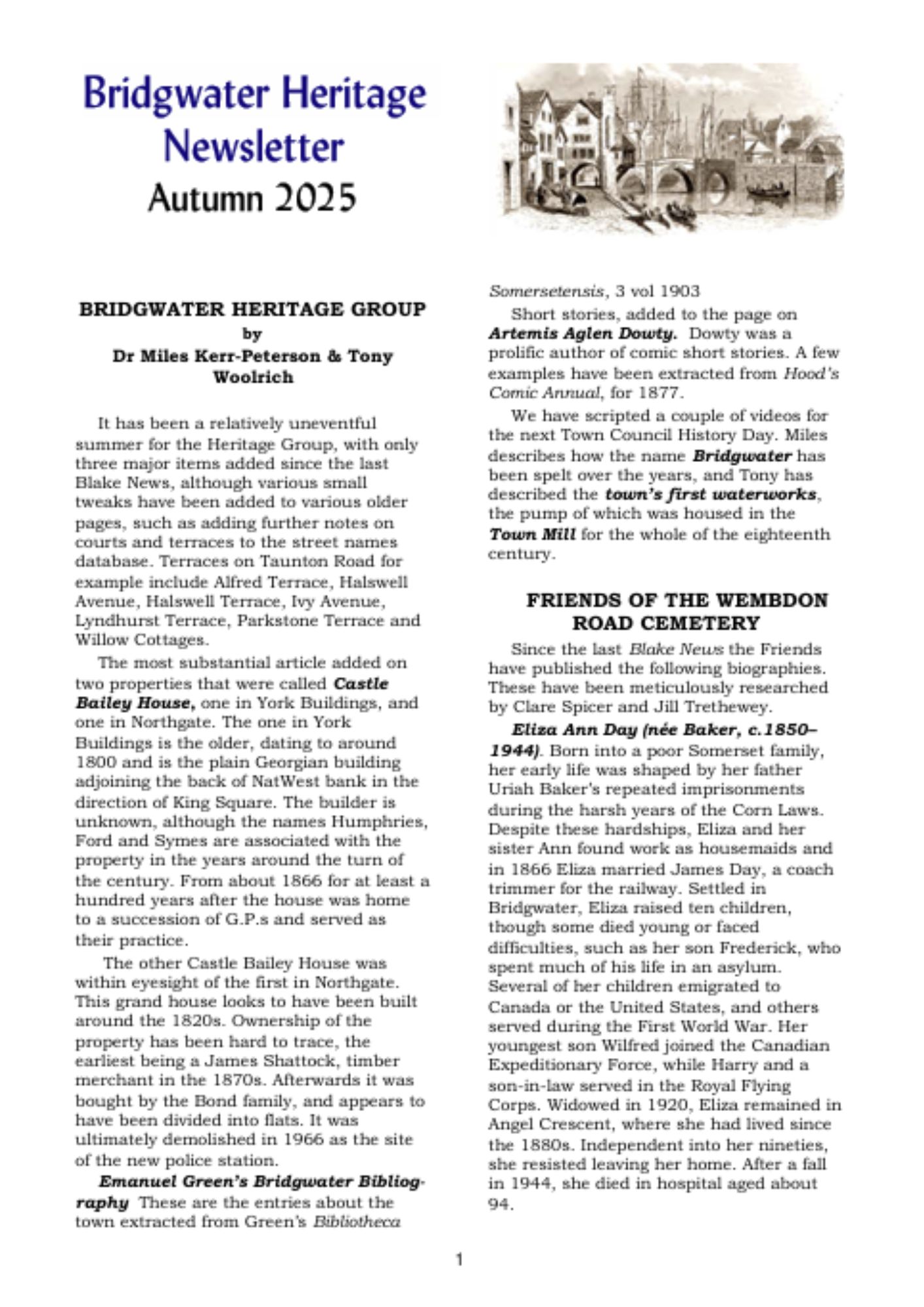 Bridgwater Heritage Newsletter Autumn 2025 Cover