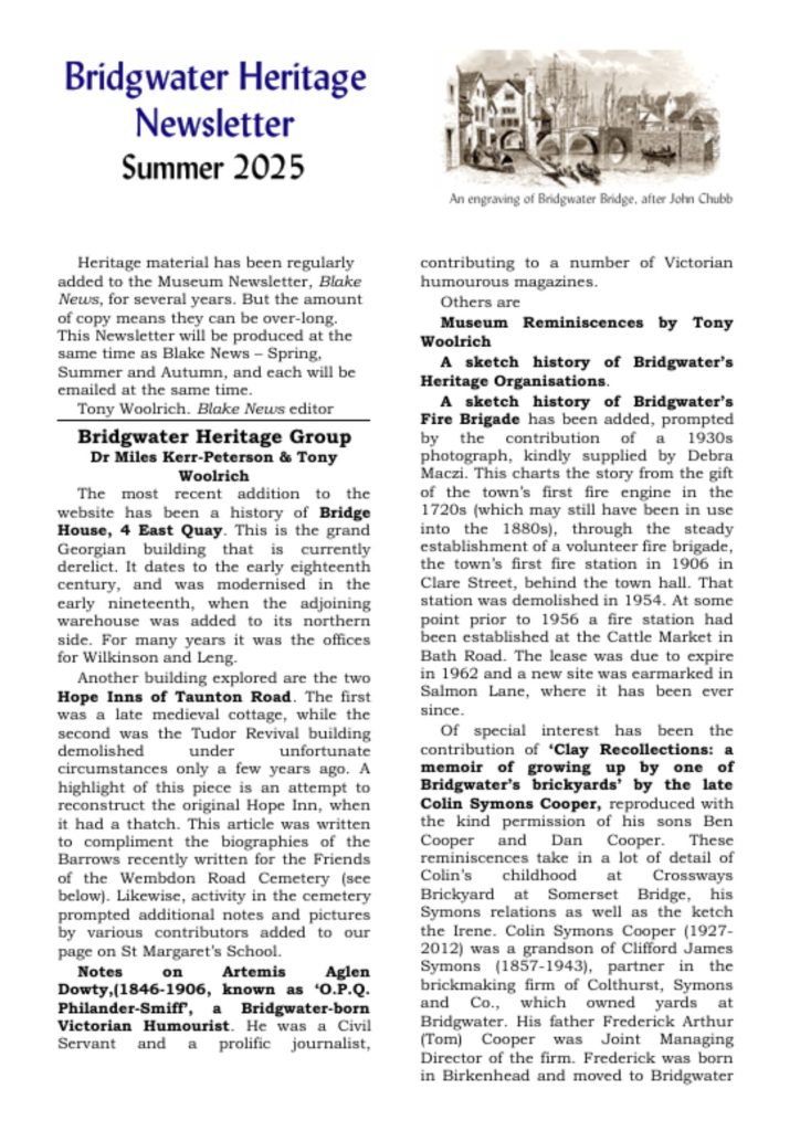 Bridgwater Heritage Newsletter Summer 2025 Cover