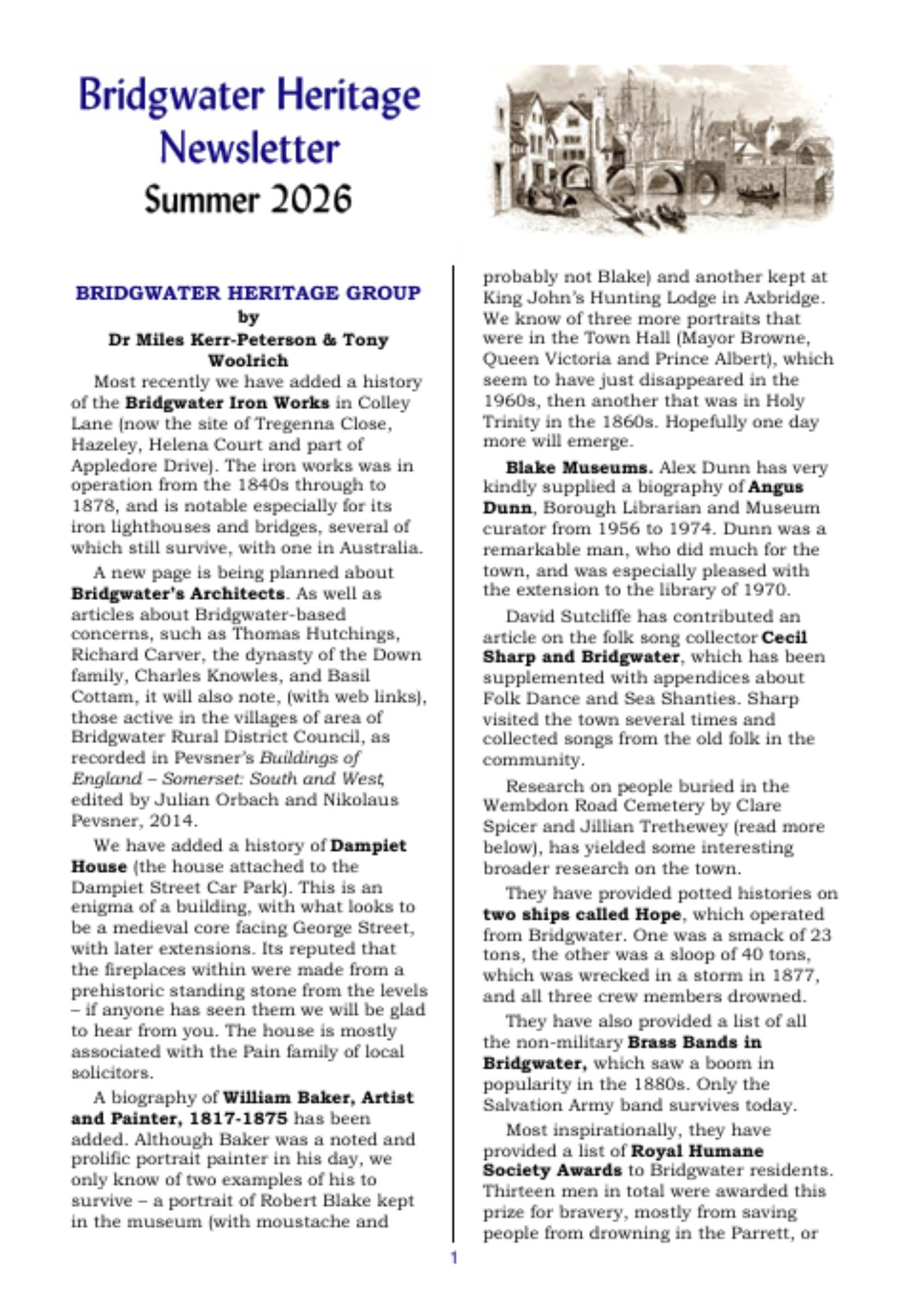 Bridgwater Heritage Newsletter Summer 2026 Cover
